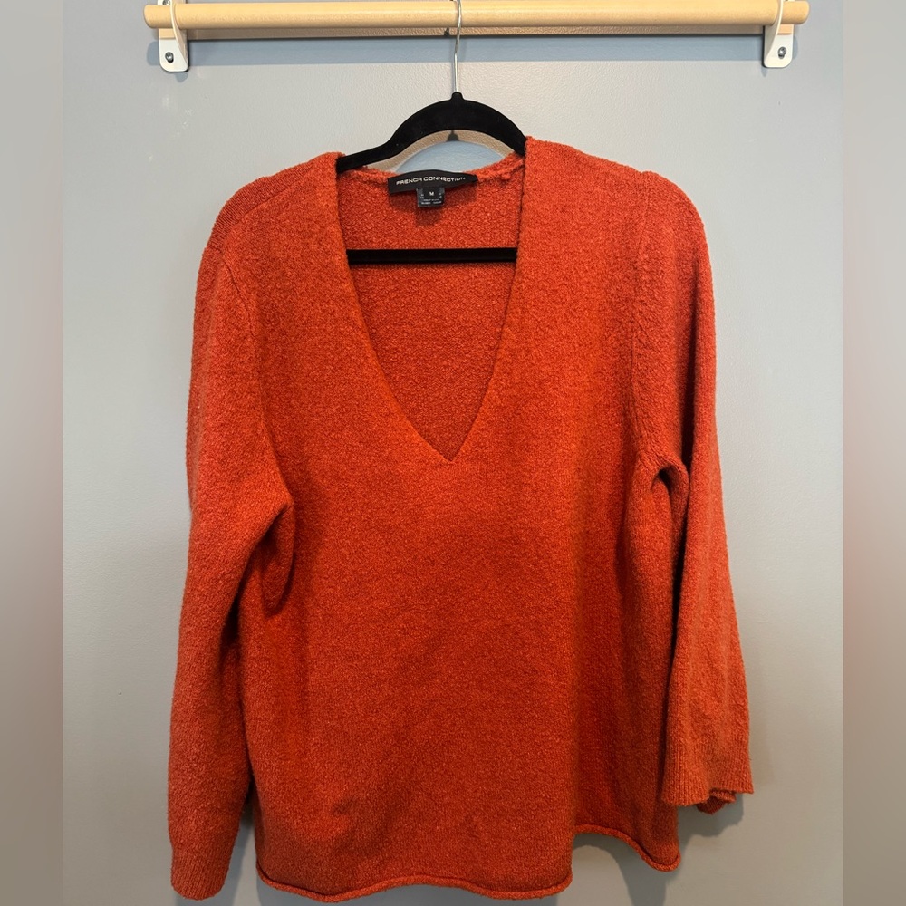 French Connection Women's Orange V-Neck Sweater